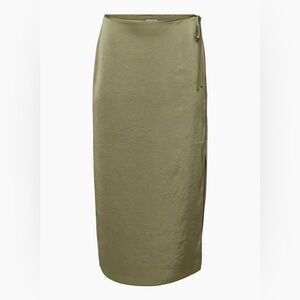 Aritzia Wilfred Elixir Satin Olive Green Women's Formal Evening Party Skirt Sz 0